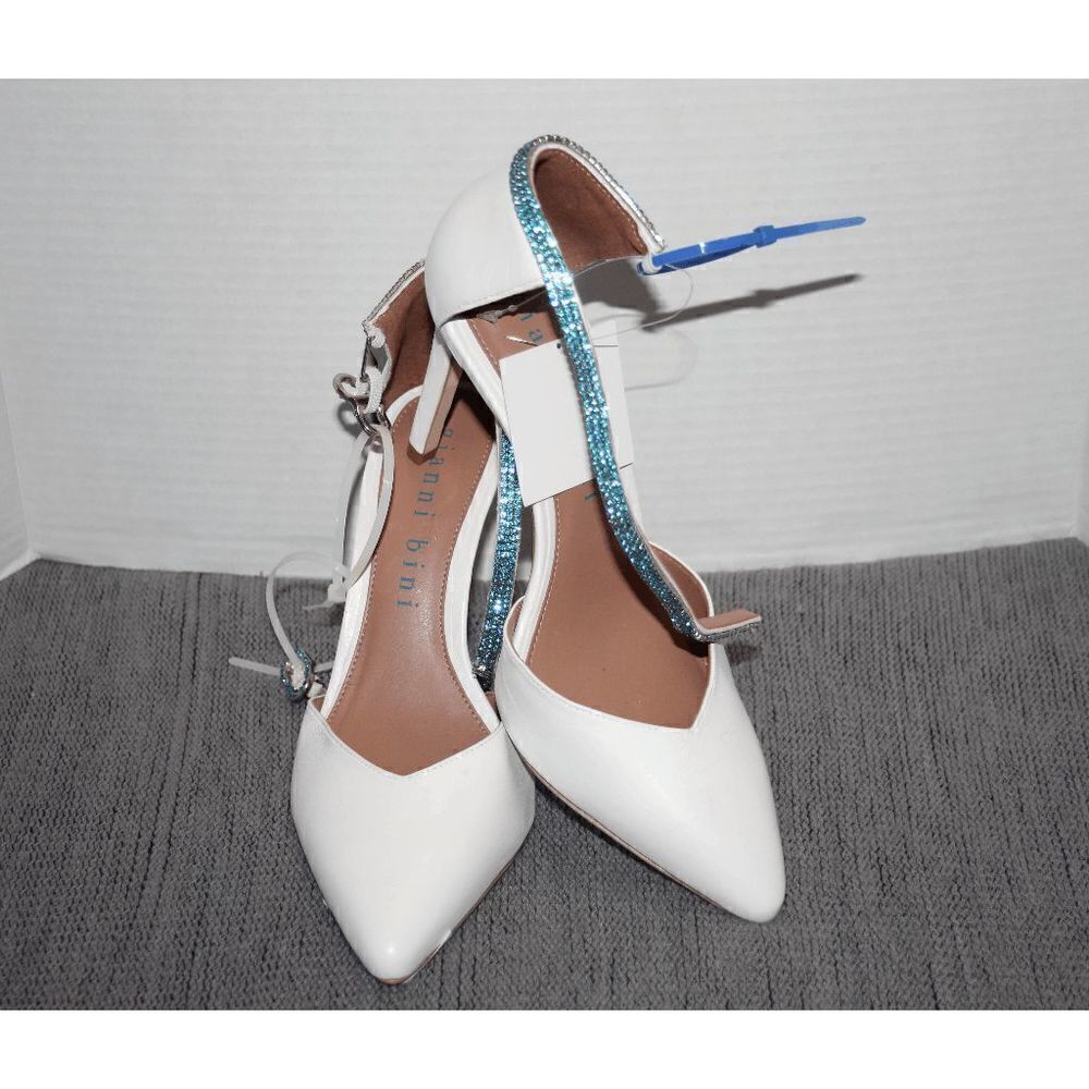 Gianni Bini Jesika Leather White Ankle Strap Pumps